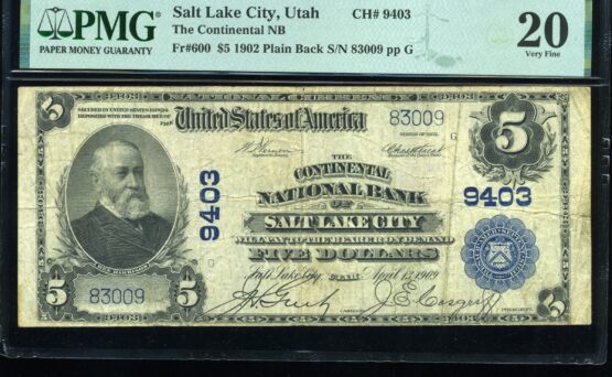 1902 $5 CONT SALT LAKE CITY UT