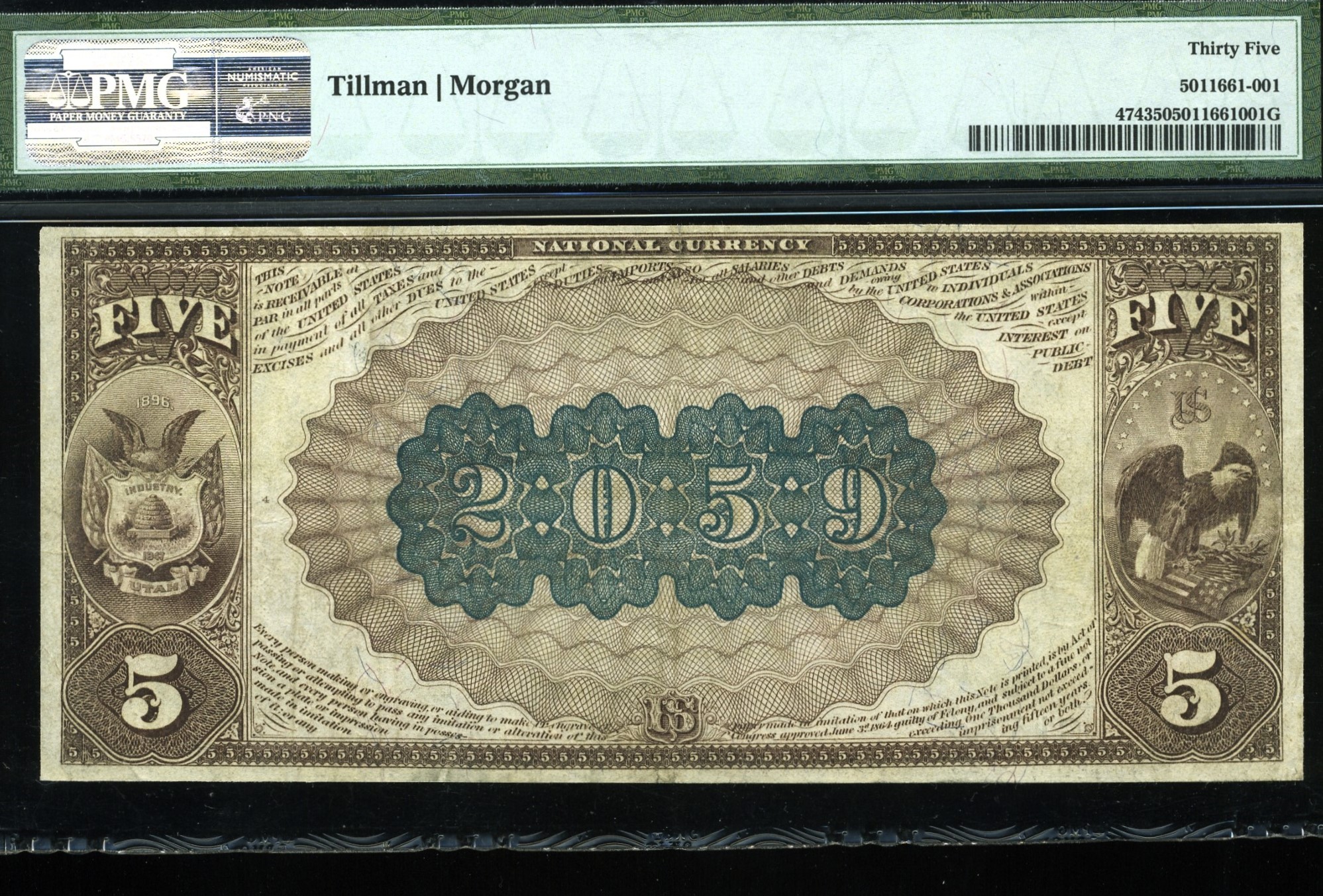 1882 $5 DSRT SALT LAKE CITY UT