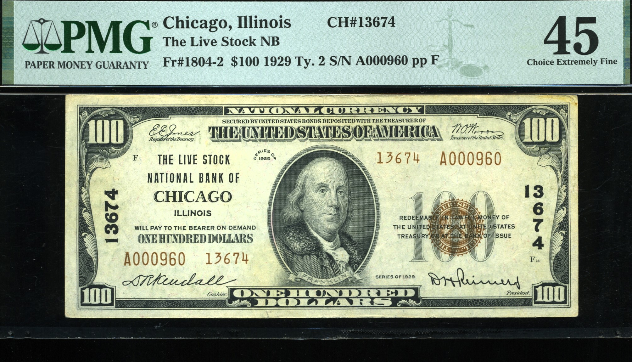 1929 $100 LIVE STOCK CHICAGO IL