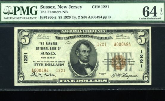1929 $5 FARMERS NB SUSSEX NJ