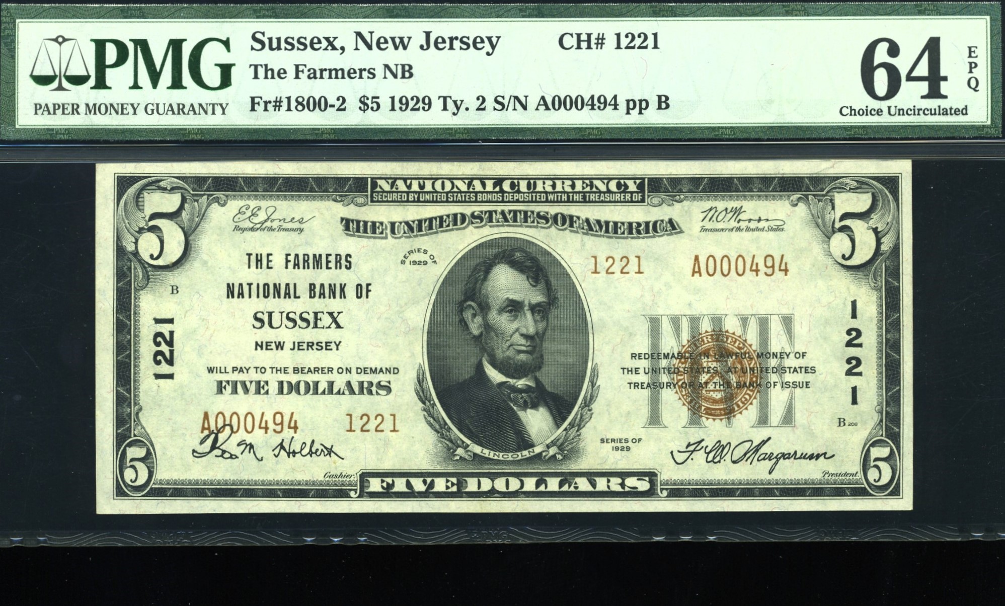 1929 $5 FARMERS NB SUSSEX NJ