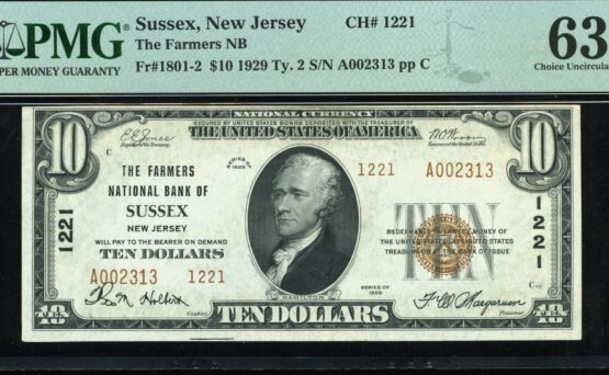 1929 $10 FARMERS NB SUSSEX NJ