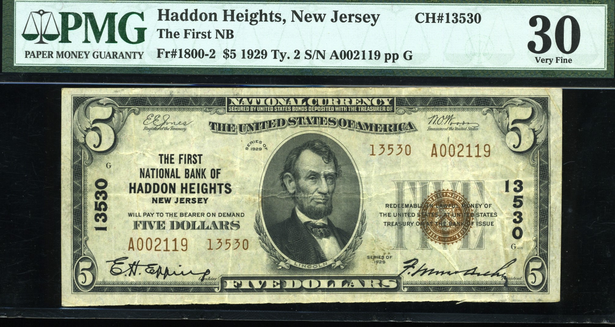 1929 $5 1ST HADDON HEIGHTS NJ