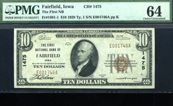 1929 $5 1ST NB OF FAIRFIELD IA