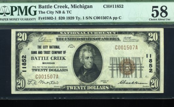 1929 $20 NB BATTLE CREEK MI