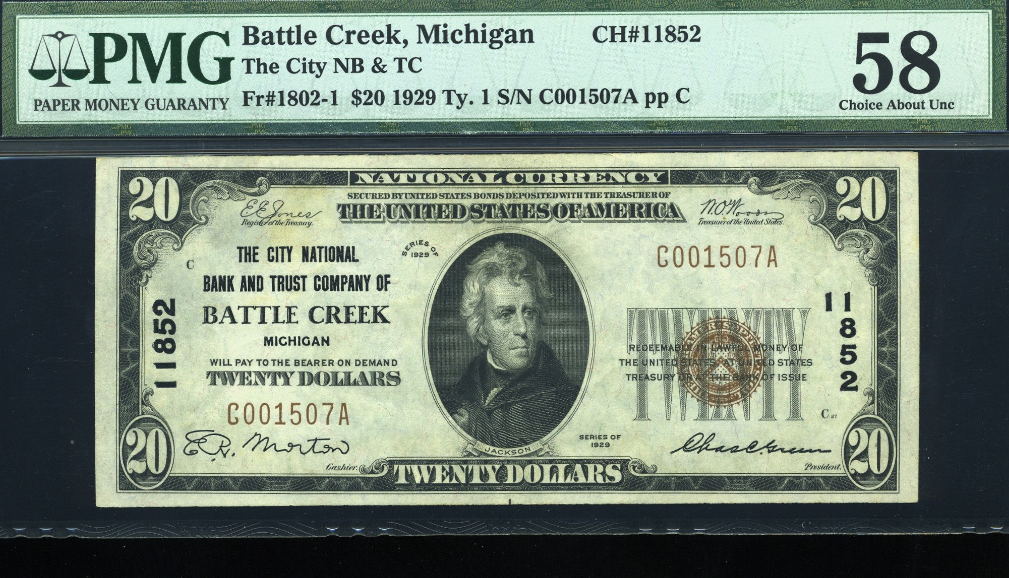 1929 $20 NB BATTLE CREEK MI