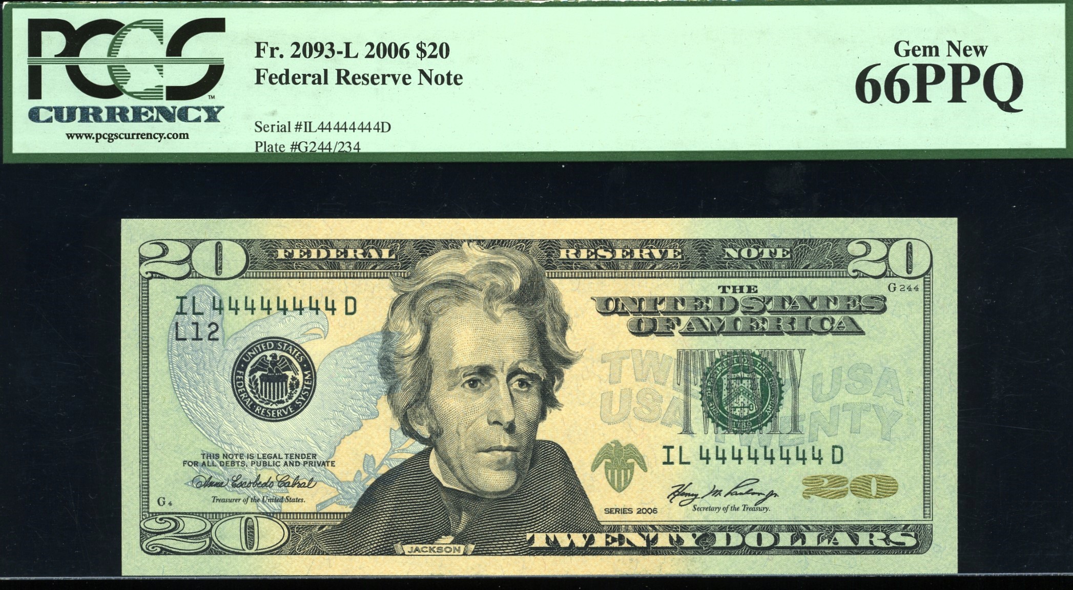 1999 $20 FRN IL44444444D 66Q