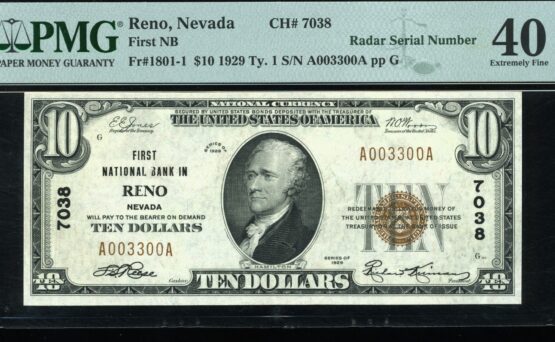 1929 $10 RENO NV A003300A