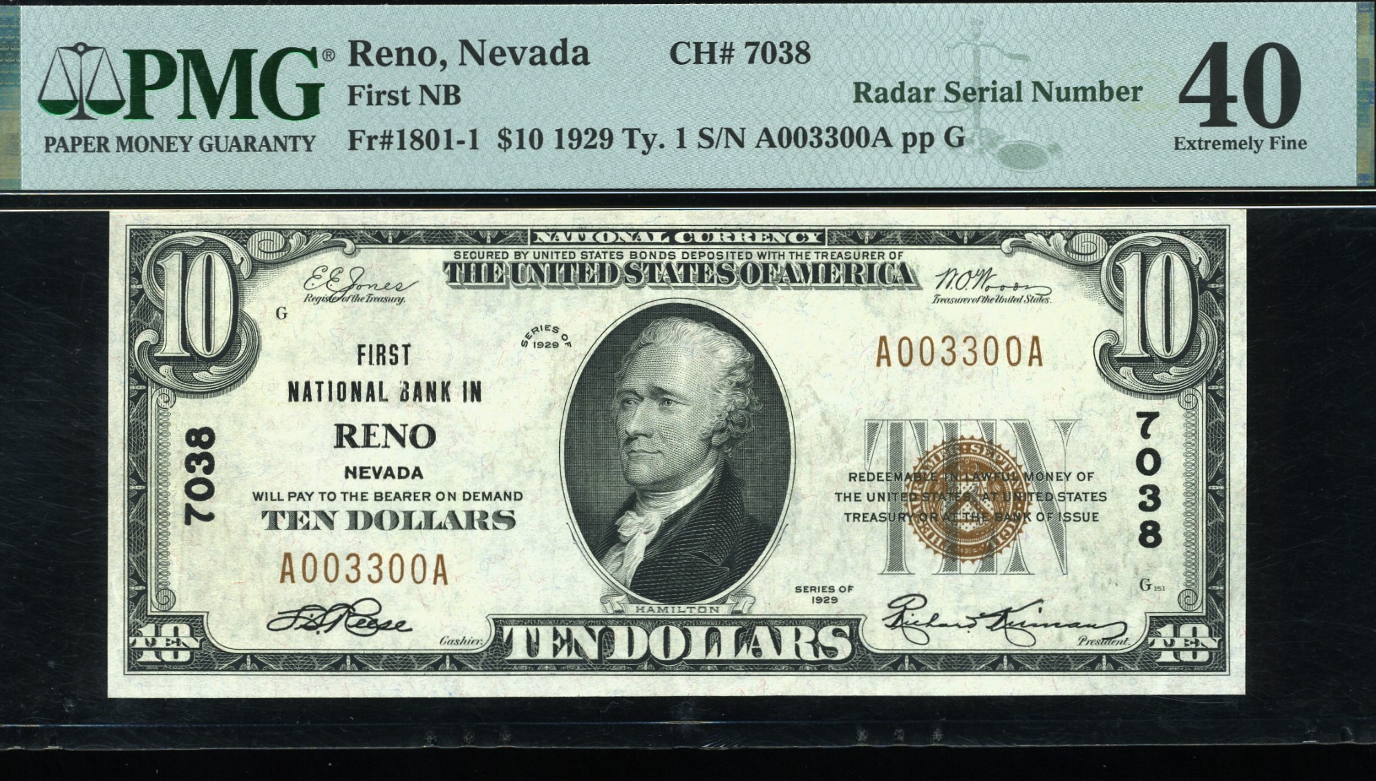 1929 $10 RENO NV A003300A