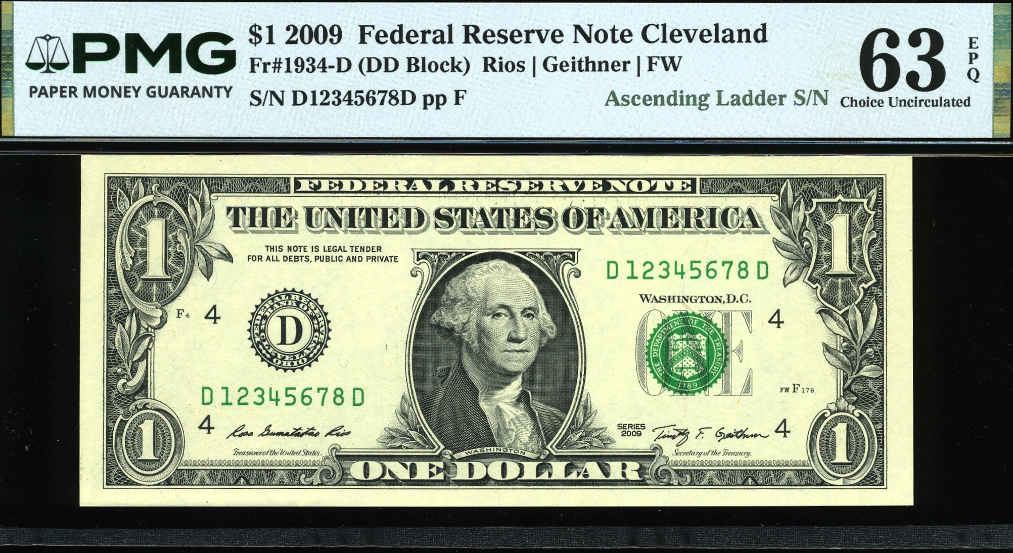 2009 $1 FRN D12345678D 63Q