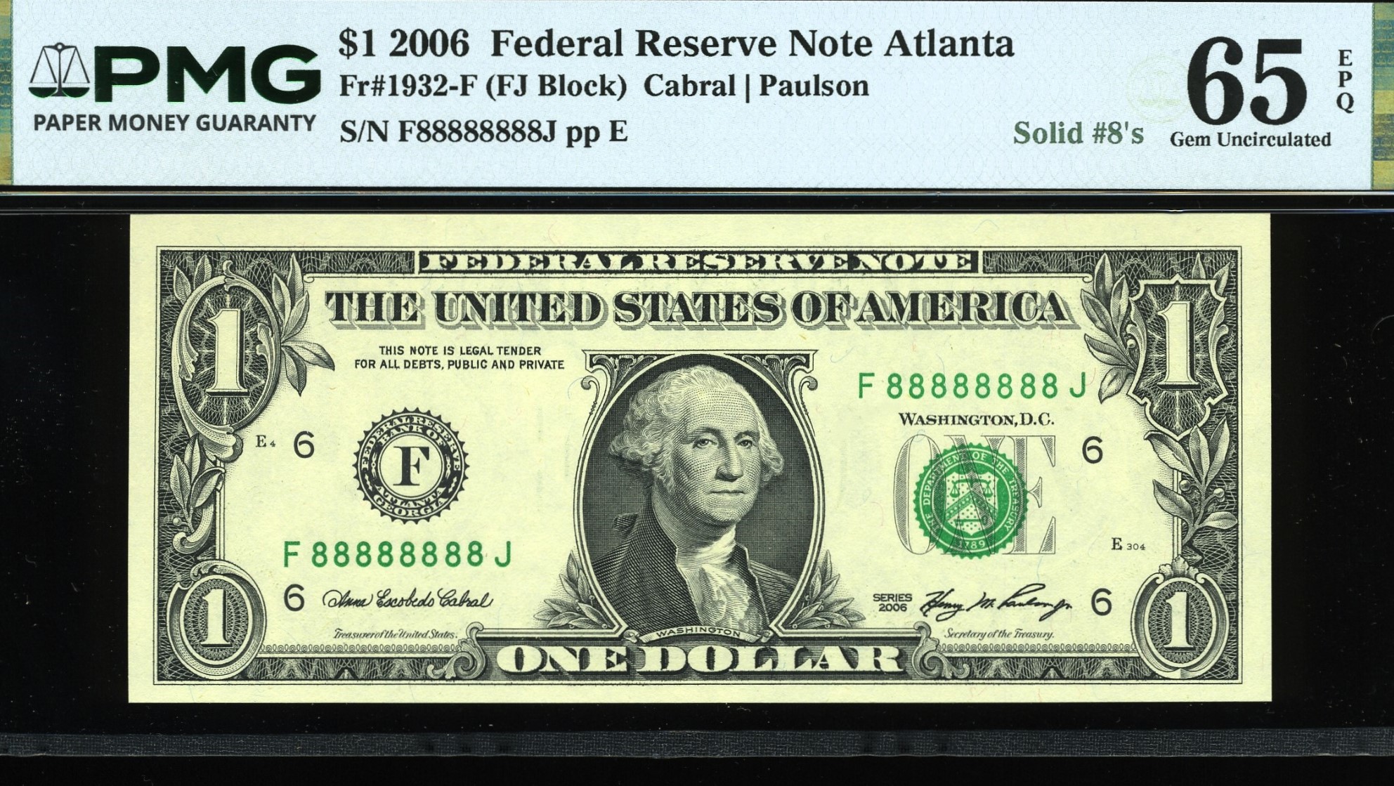 2006 $1 FRN F88888888J #65Q