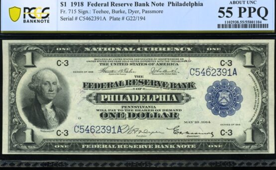 FR-715 1918 $1 FRBN PHILA 55Q
