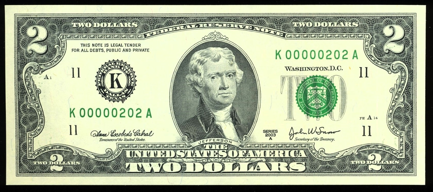 2003A $2 FRN K00000202A