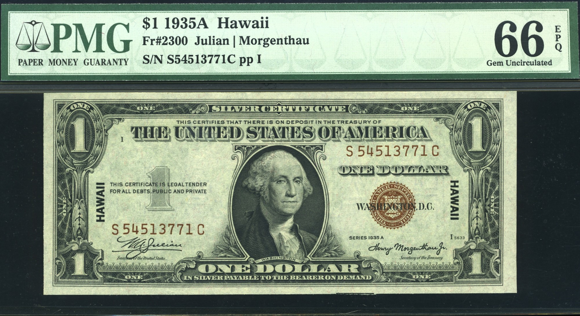 1935A $1 HAWAII P.M.G #66EPQ