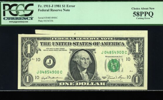 1981 $1 FRN CUTTING ERROR 58Q