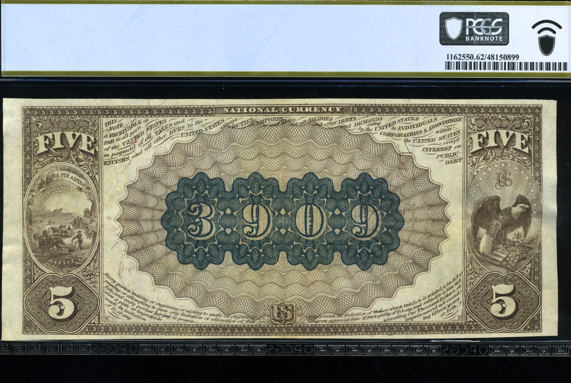 1882 $5 MER NB OF TOPEKA KS