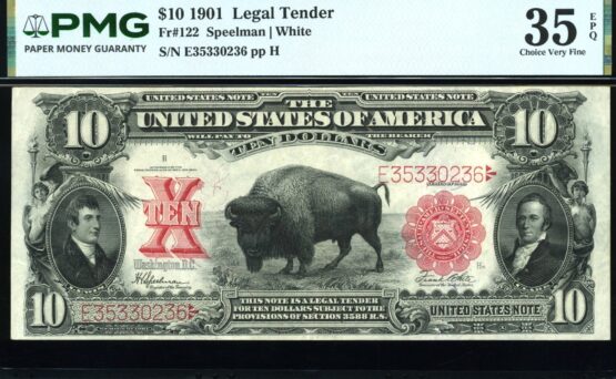 FR-121 1901 $10 BISON P.M.G #35Q