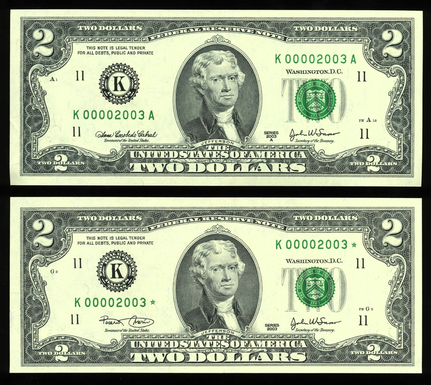 2003A-2003* $2 FRN DALLAS SET