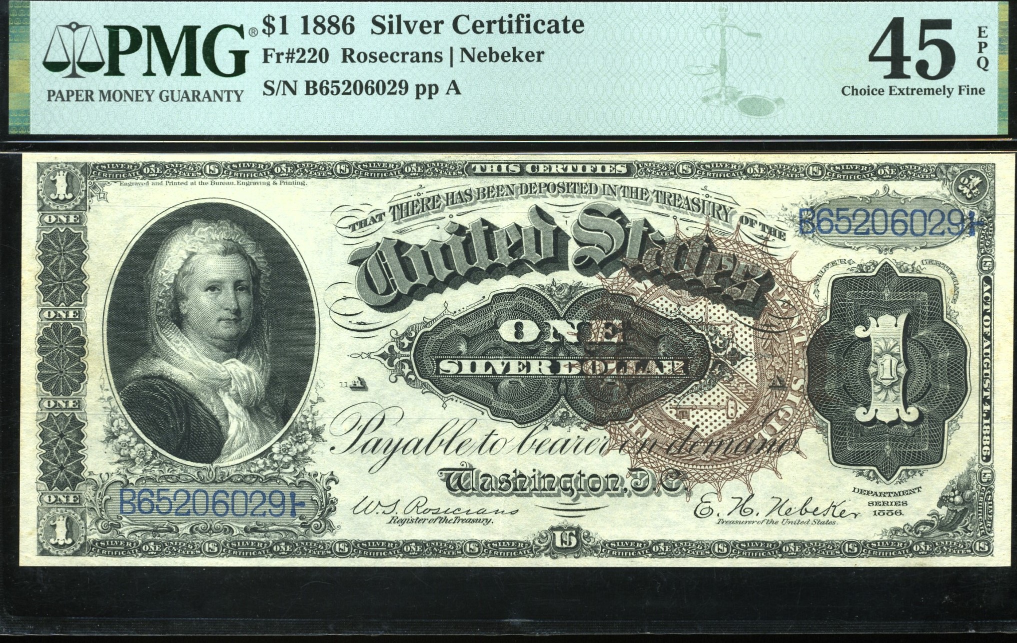 FR-220 1886 $1 MARTHA P.M.G #45Q