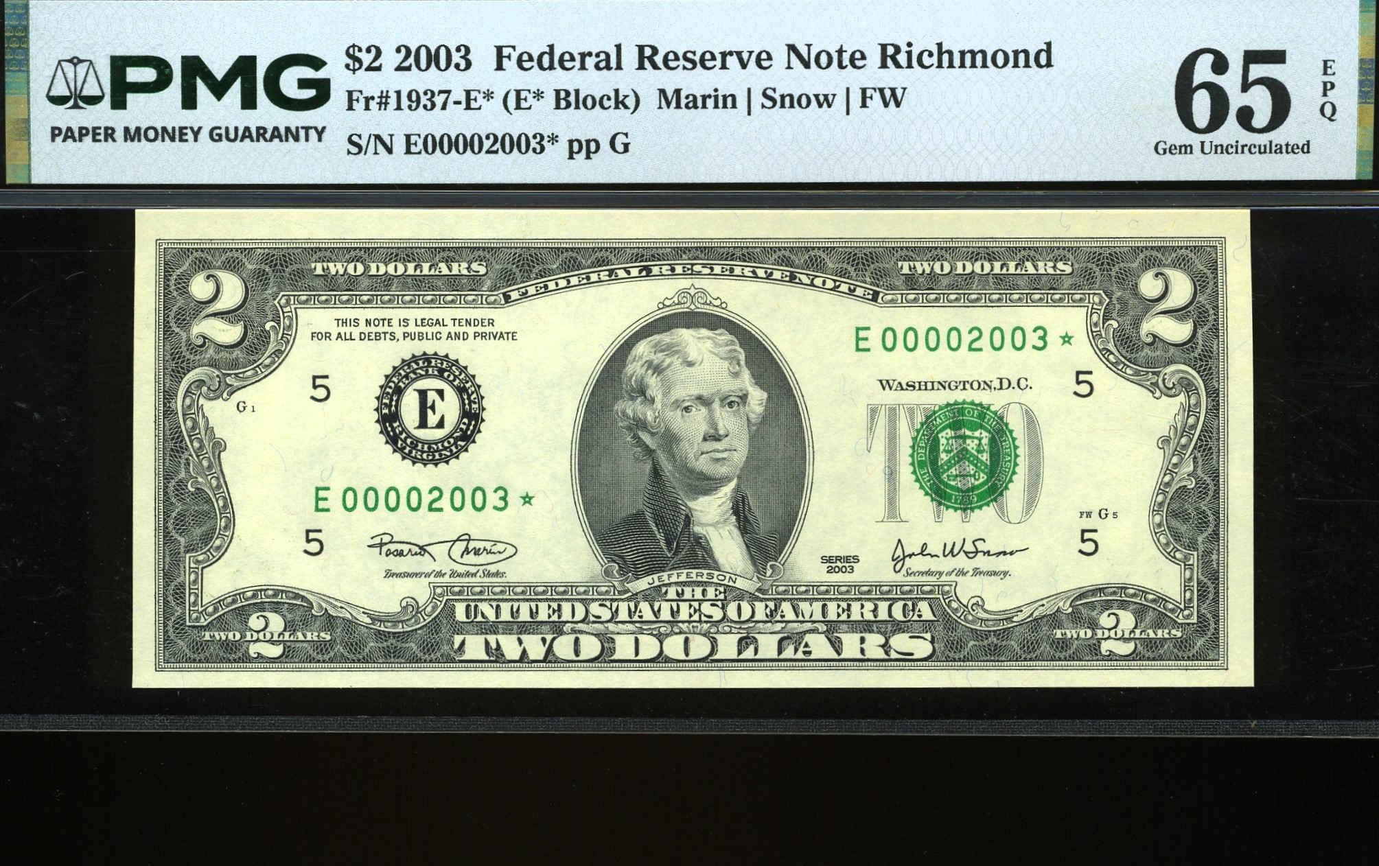 2003 $2 FRN E00002003* 65Q
