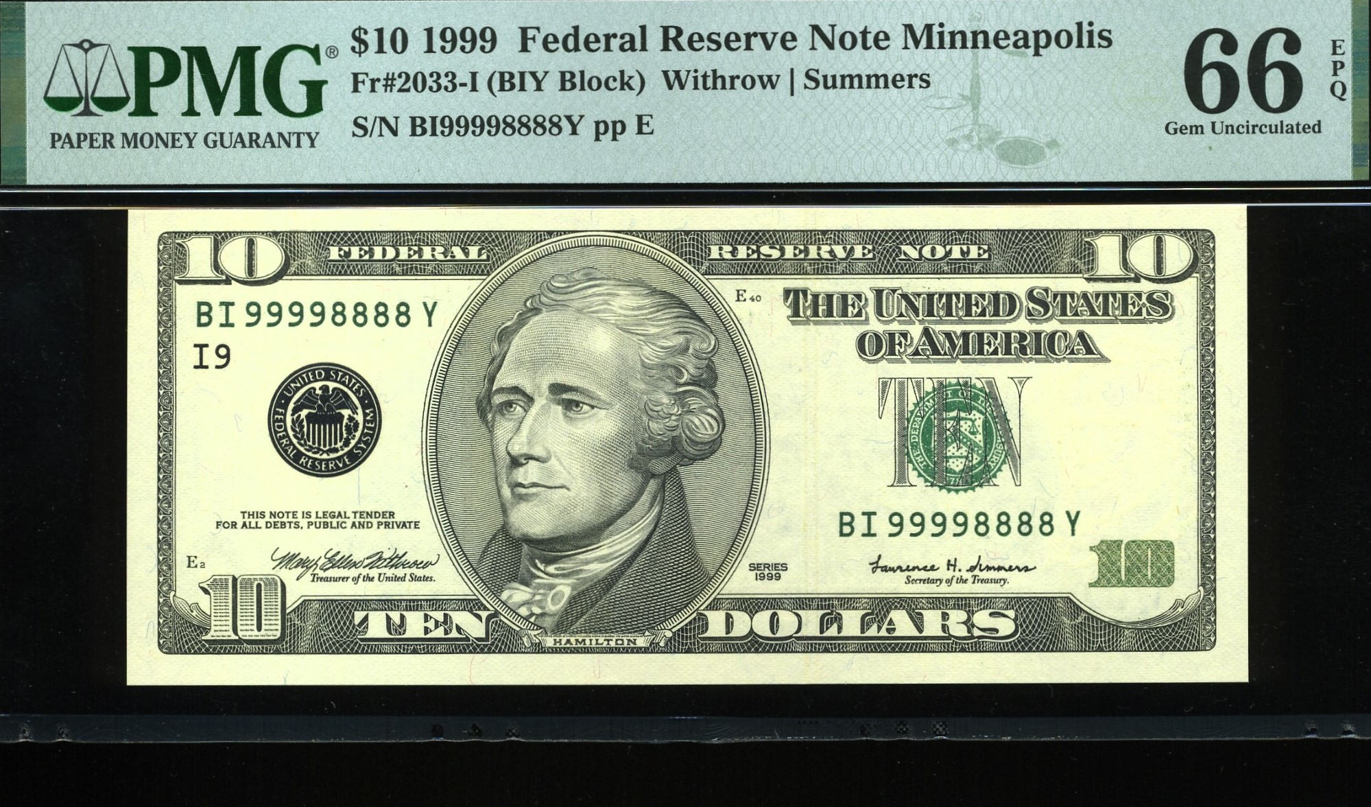 1999 $10 FRN BI99998888Y 66Q