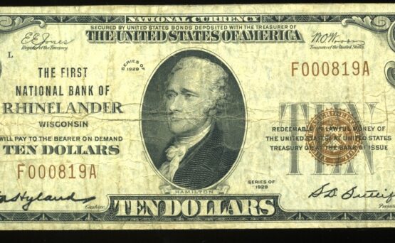 1929 $10 1ST NB RHINELANDER WI